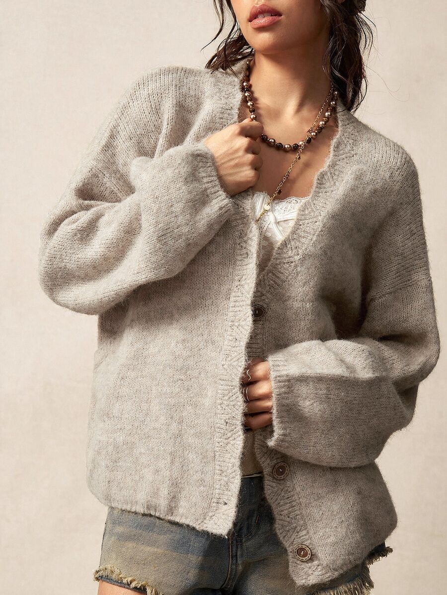 Megeve Oversized Fuzzy Knit Button Front Cardigan