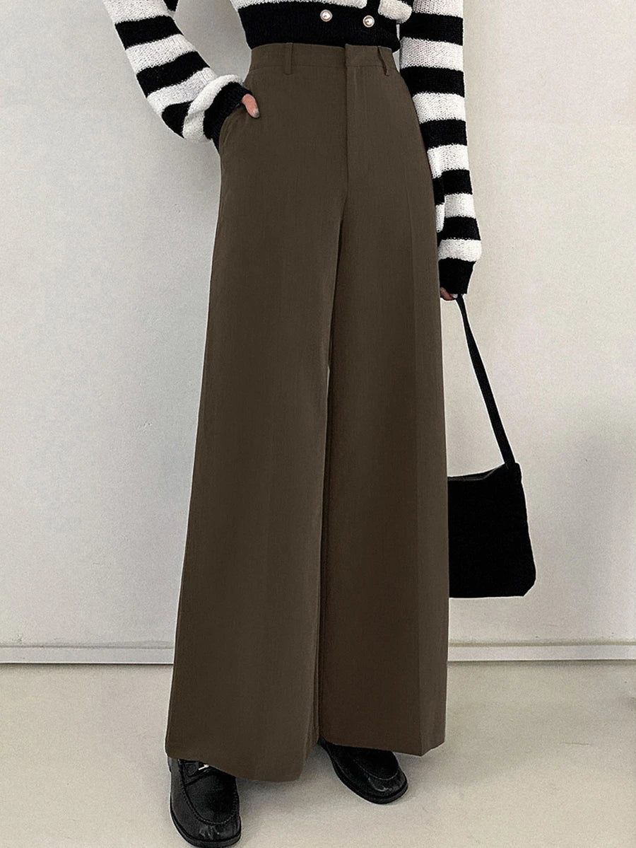 Women's Wide Leg Tailored Trousers, High Waisted Stretch Dress Pants for Work Office - Black
