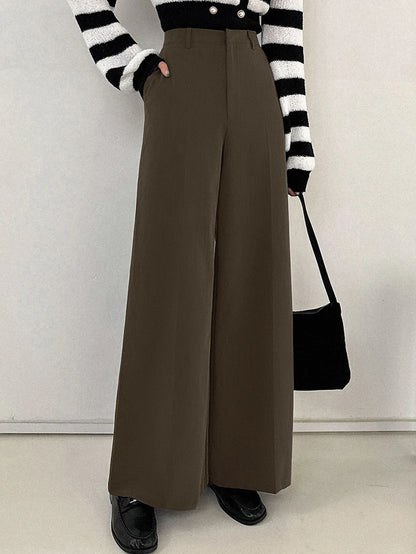 Women's Wide Leg Tailored Trousers, High Waisted Stretch Dress Pants for Work Office - Black