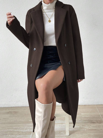 Victoria Classic Double-Breasted Longline Tailored Overcoat - Chocolate Brown