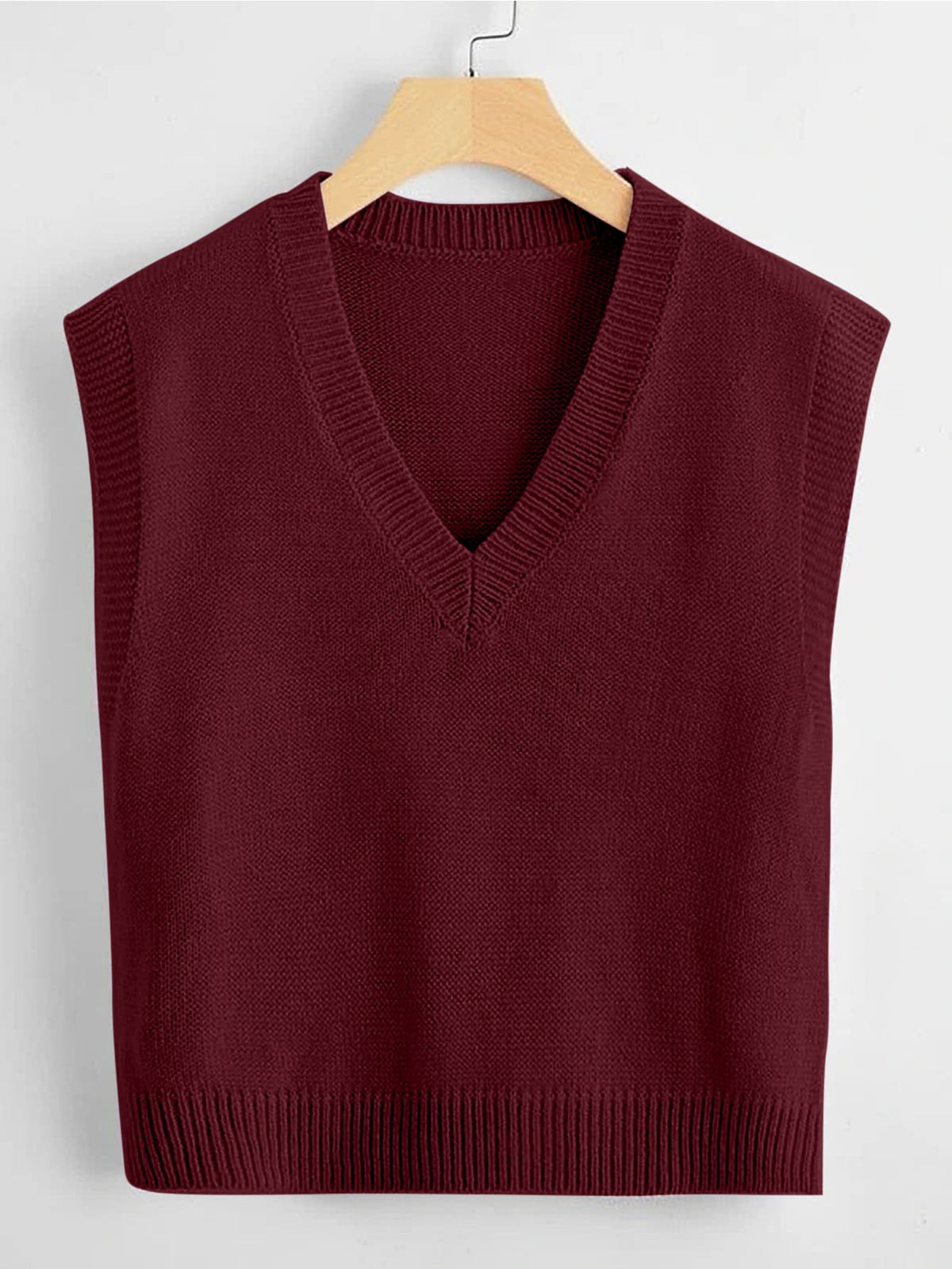 Marisa Fine Knit V-Neck Sleeveless Sweater Vest - Burgundy