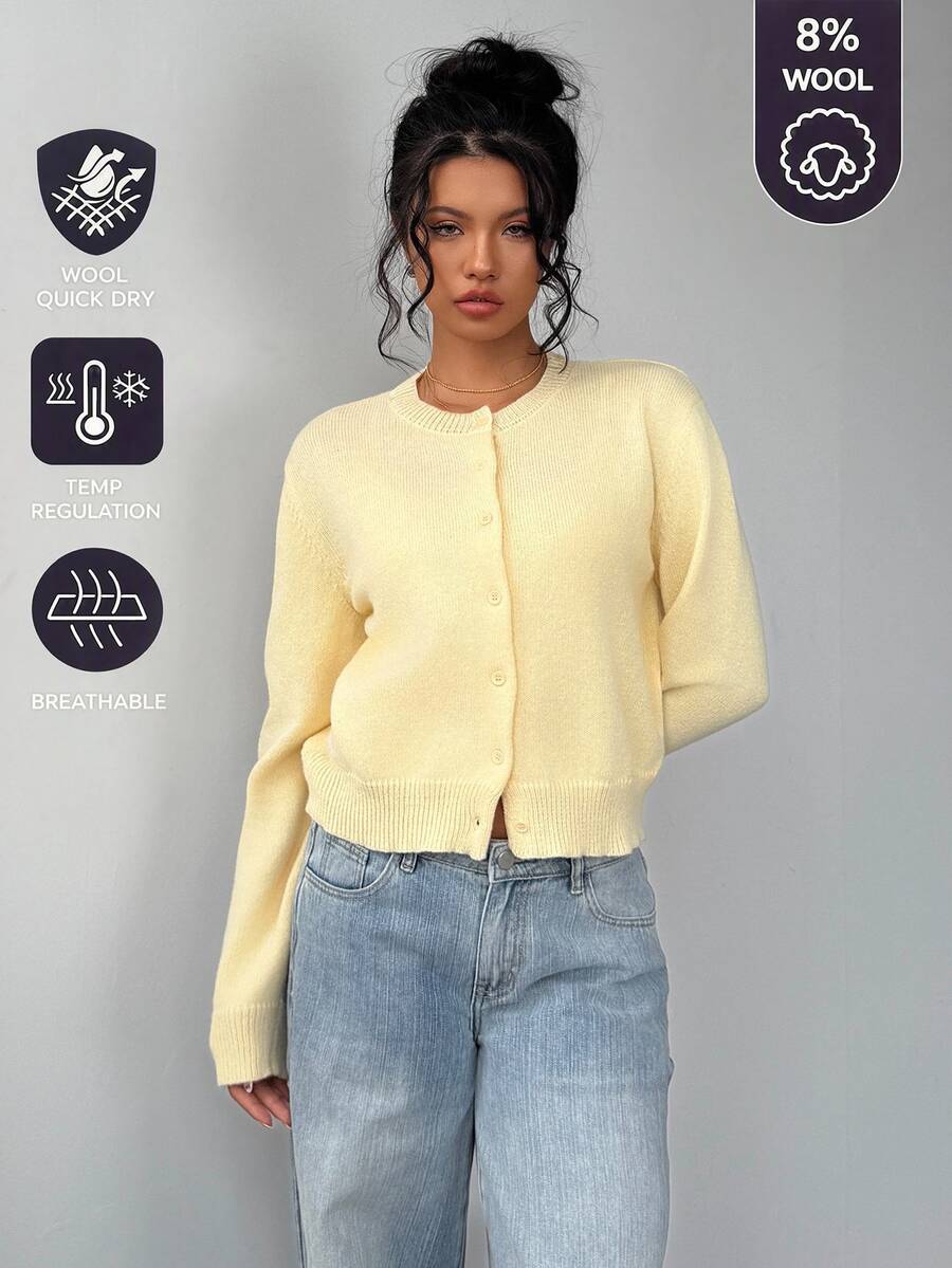 Elowen Round Neck Cropped Cardigan - Apricot