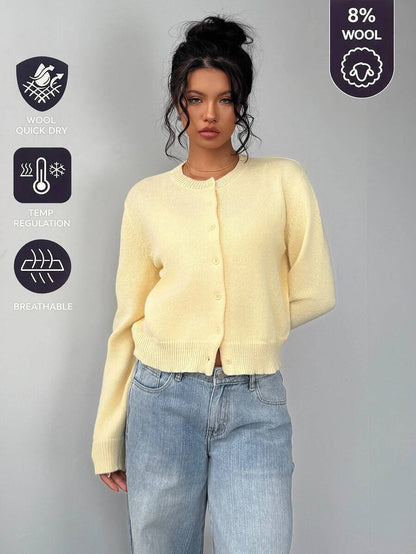 Elowen Round Neck Cropped Cardigan - Apricot
