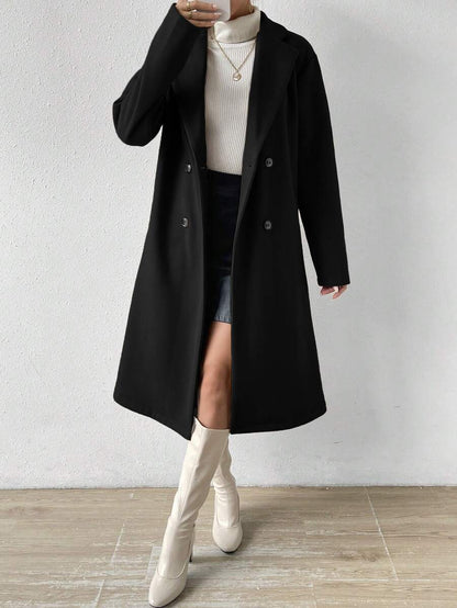Victoria Classic Double-Breasted Longline Tailored Overcoat - Black