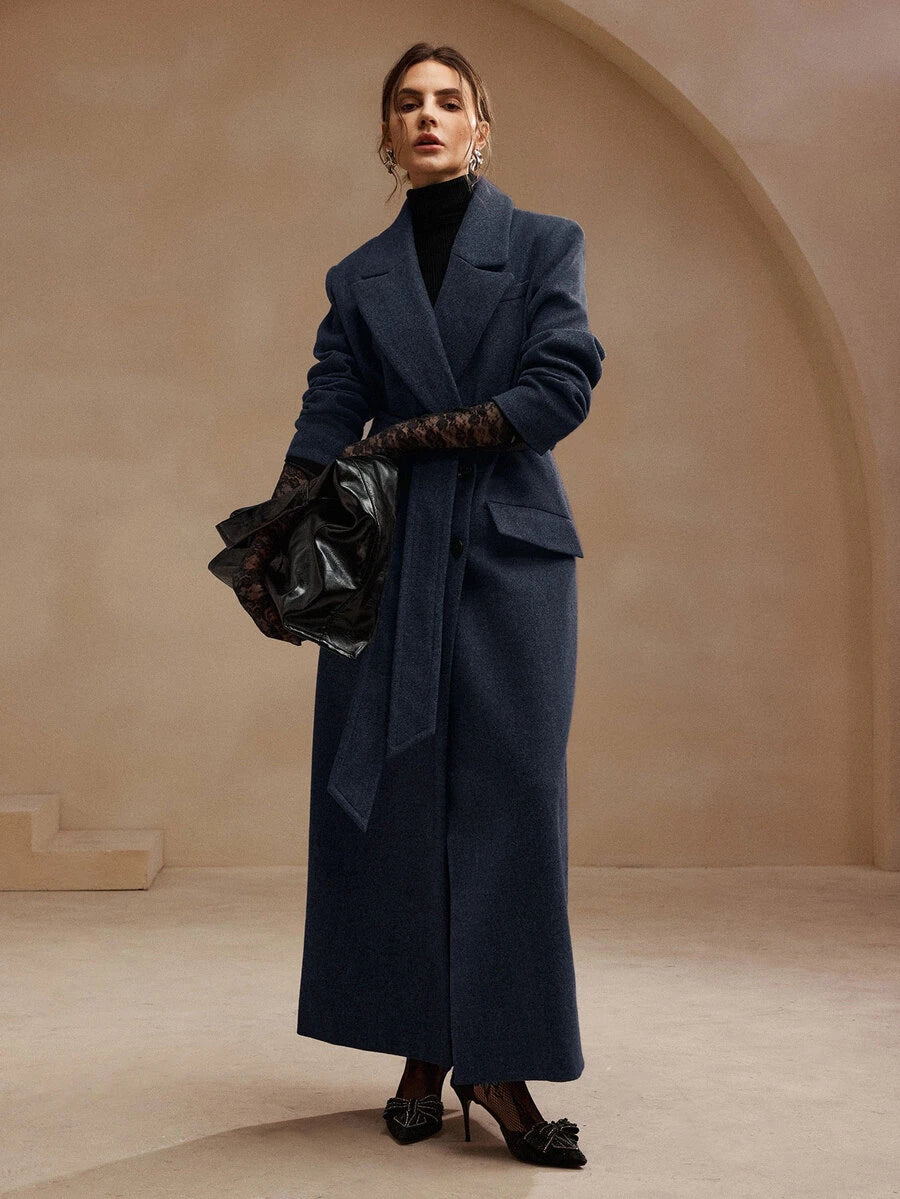 Heidelberg Belted Double Breasted Long Wrap Coat with Pockets