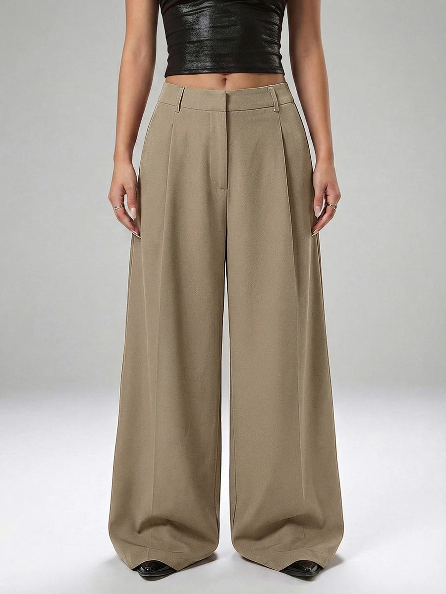 Carlotta High Waisted Straight Leg Trousers with Zip Fly - Black