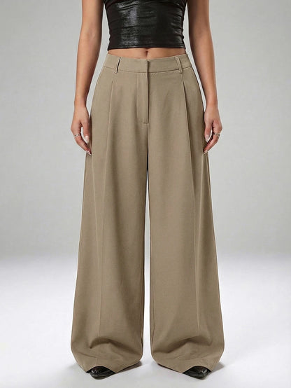 Carlotta High Waisted Straight Leg Trousers with Zip Fly - Black