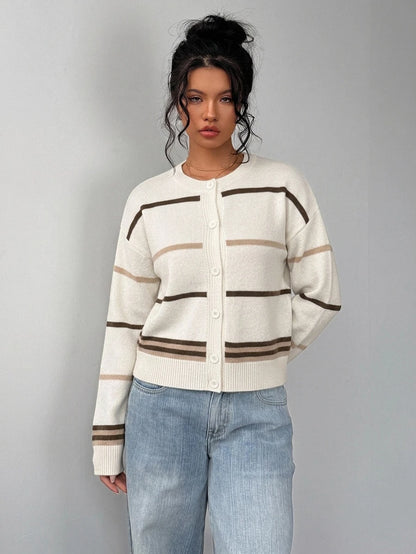 Elowen Round Neck Cropped Cardigan - Brown