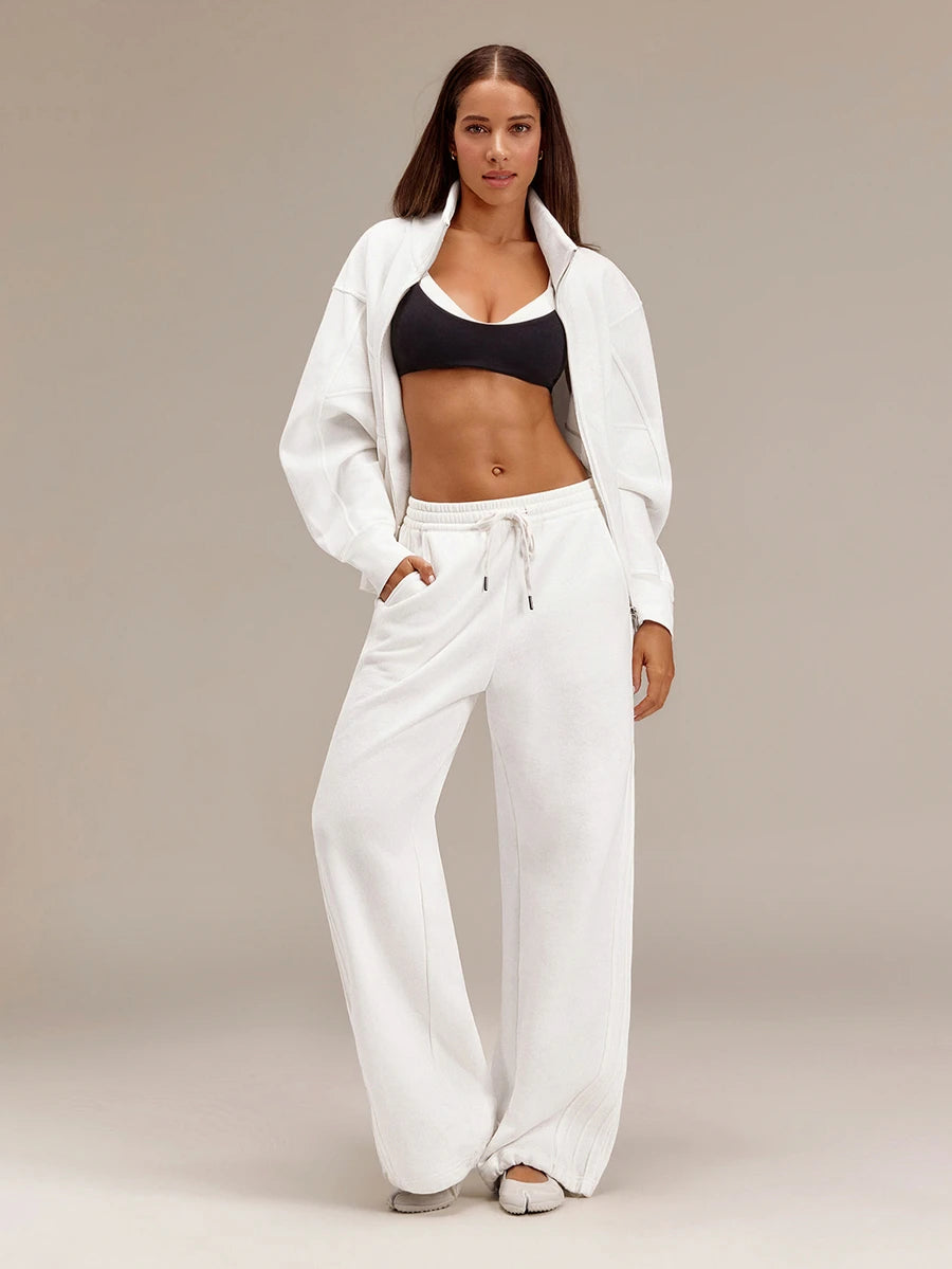 Hortense Oversized Zip Up Fleece Jacket with High Neck - White