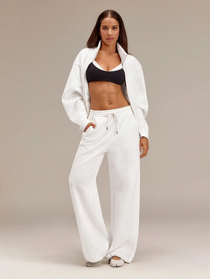 Hortense Oversized Zip Up Fleece Jacket with High Neck - White