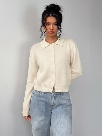 Elowen Round Neck Cropped Cardigan - Apricot
