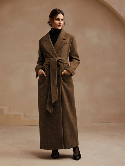 Heidelberg Belted Double Breasted Long Wrap Coat with Pockets