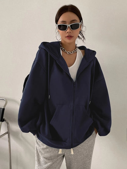 Eleanor Thermal Lined Zip Drawstring Hoodie - Black