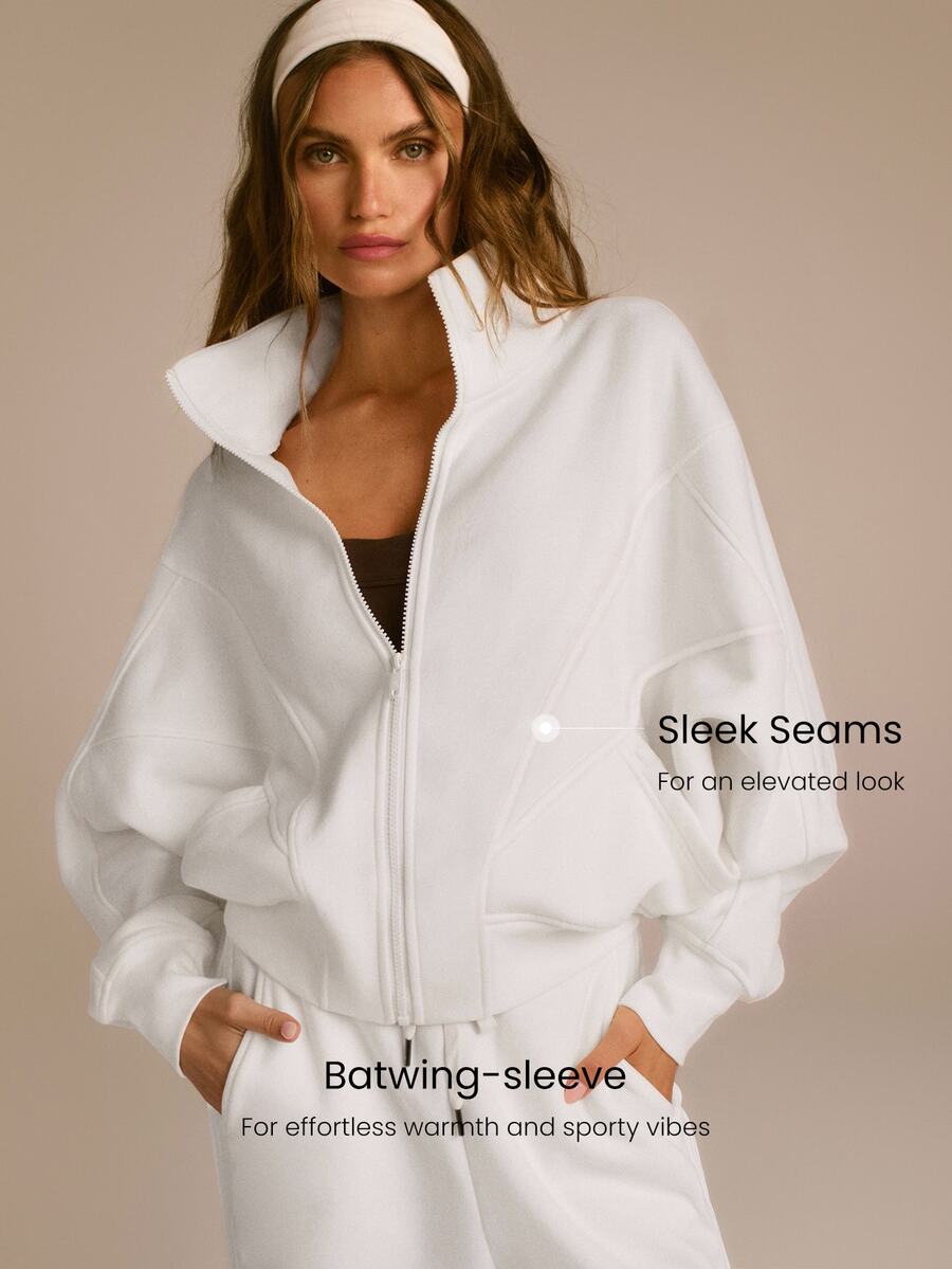 Hortense Oversized Zip Up Fleece Jacket with High Neck - White