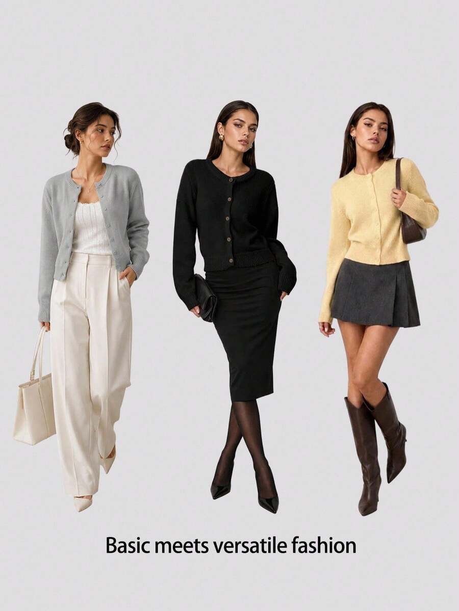 Elowen Round Neck Cropped Cardigan - Brown
