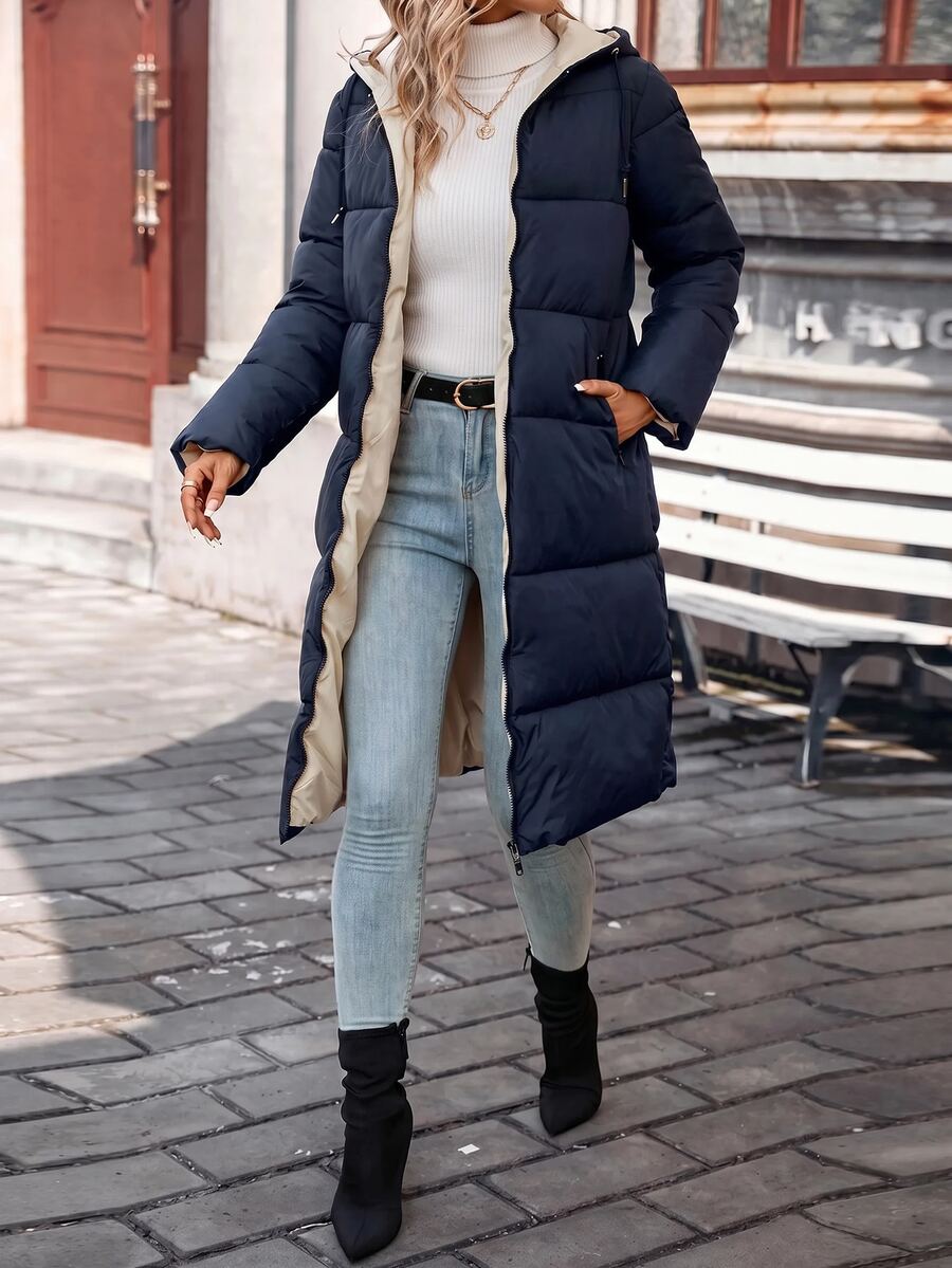 Jasper Long Hooded Puffer Coat with Drawstring