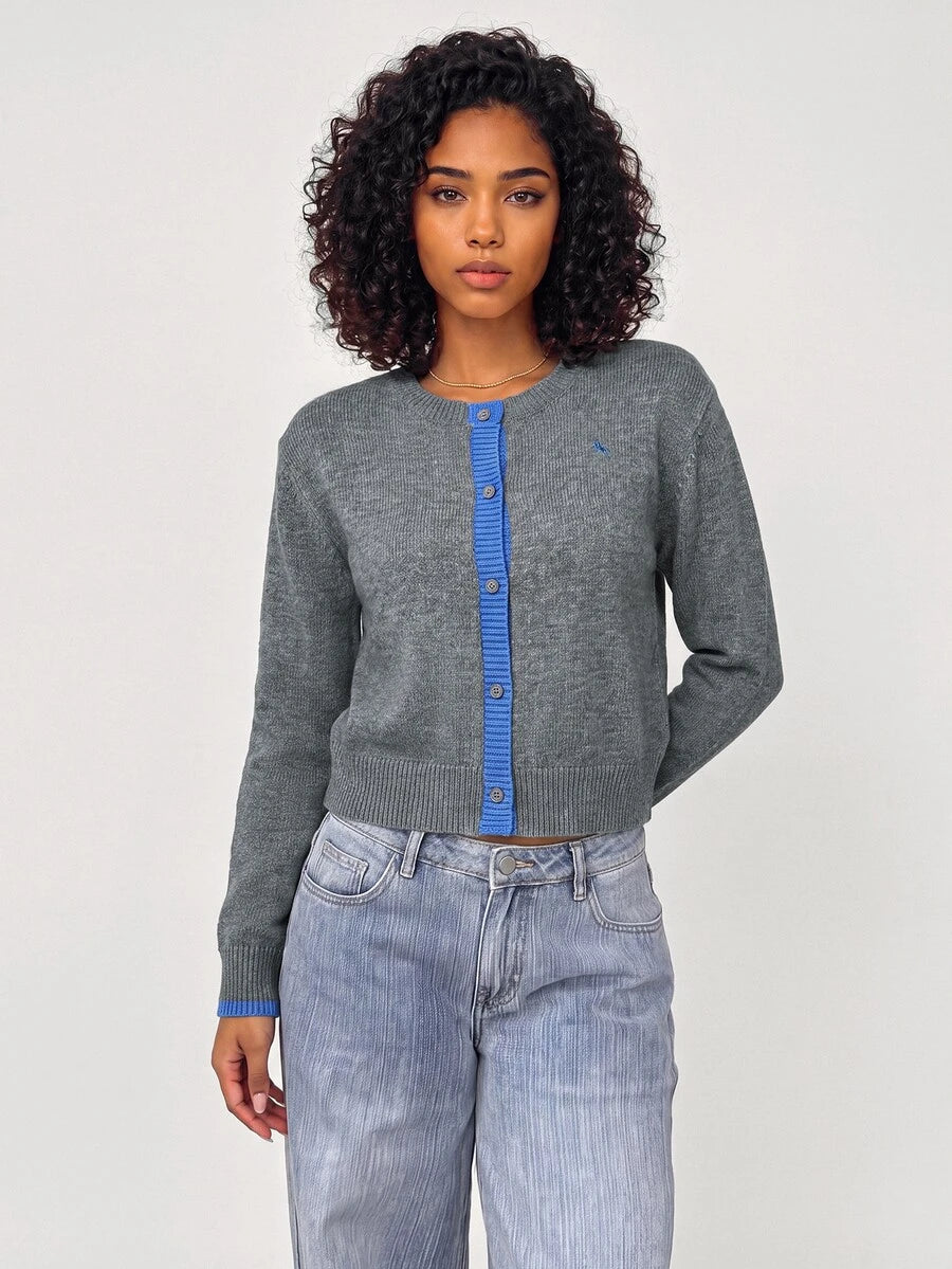 Elowen Round Neck Cropped Cardigan - Green