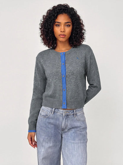 Elowen Round Neck Cropped Cardigan - Green