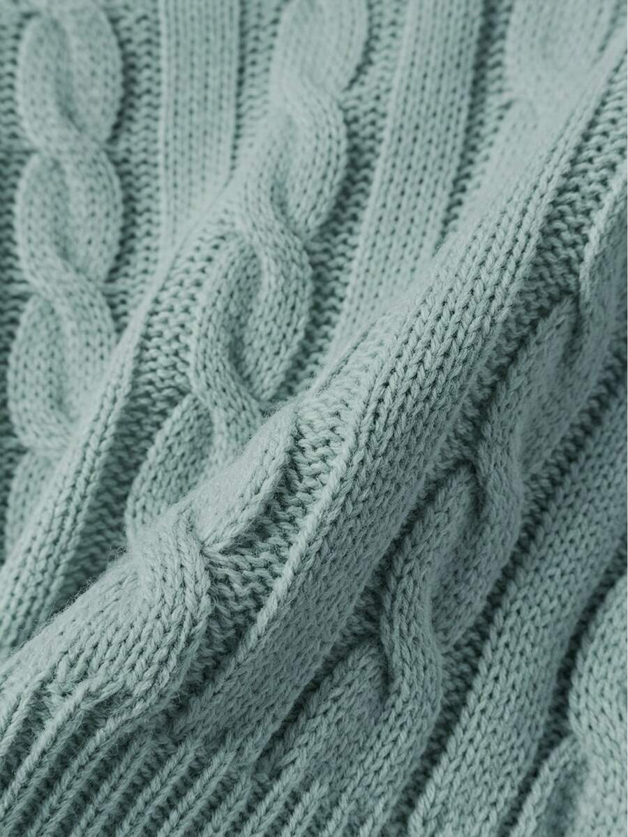 Oriana Cropped Cable Knit Sweater with Crew Neck - Sage Green