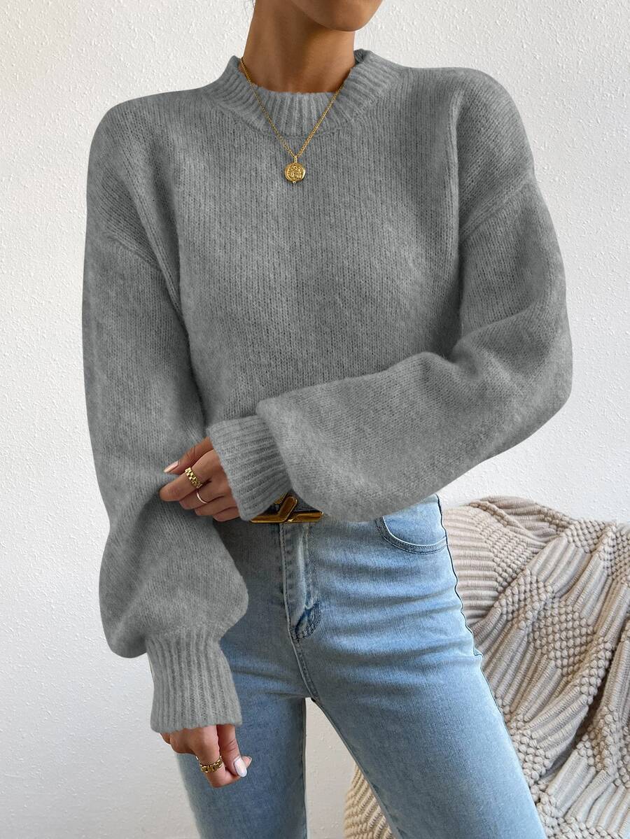 Viola Relaxed Mock Neck Sweater with Drop Shoulders - Charcoal Grey
