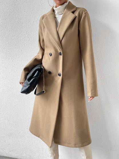 Victoria Classic Double-Breasted Longline Tailored Overcoat - Khaki