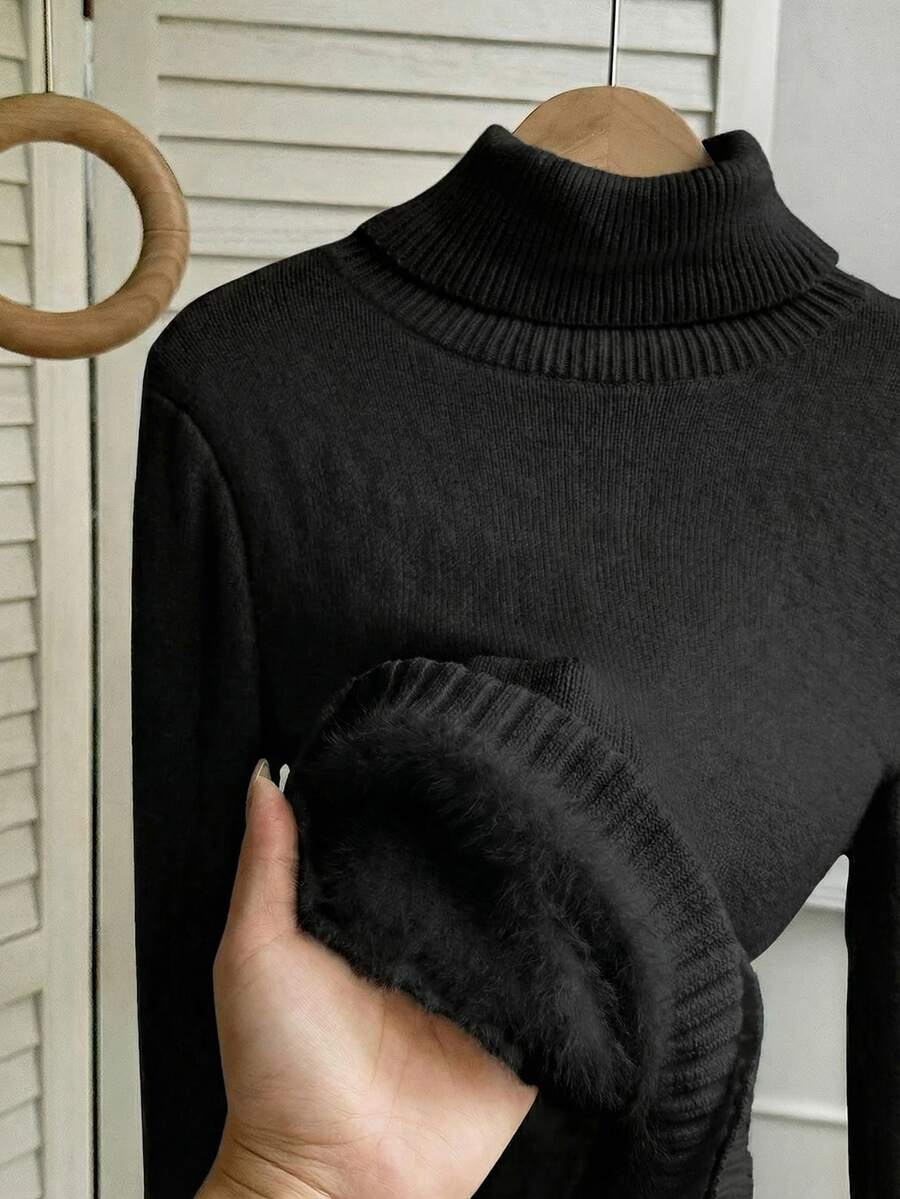 Penelope Thermal Lined Fitted High Neck Knit Sweater - Camel