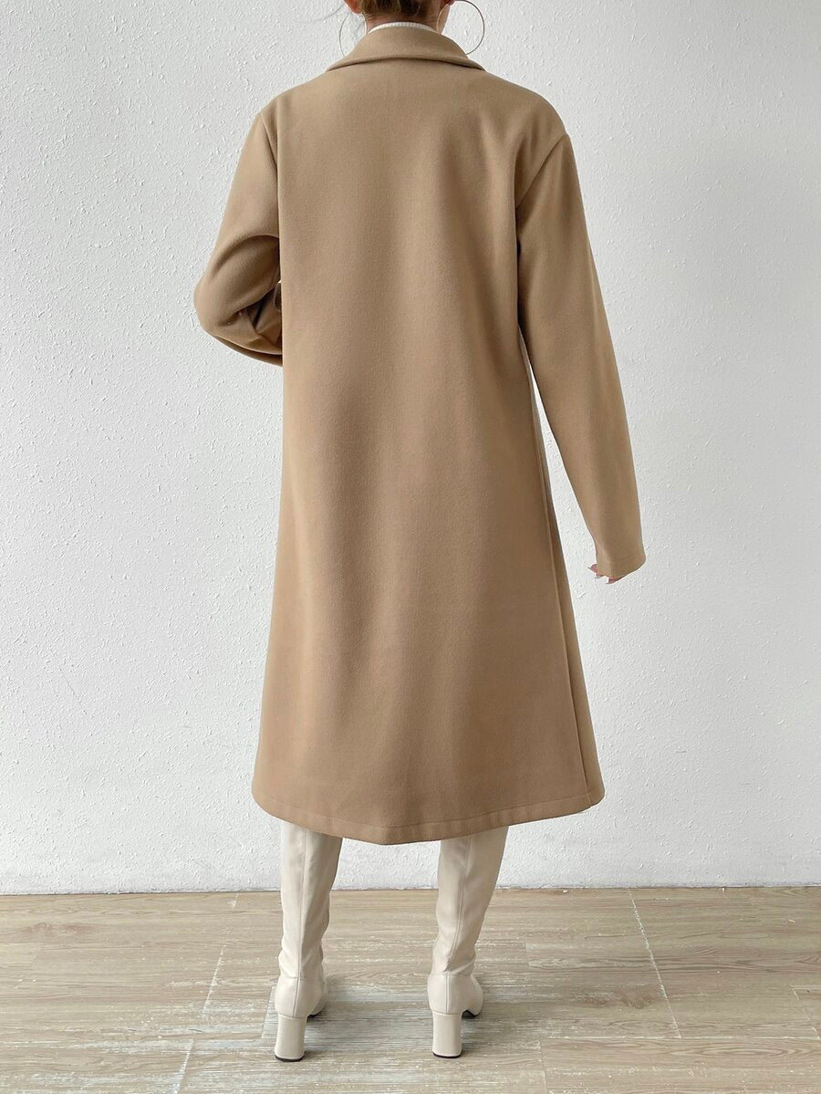 Victoria Classic Double-Breasted Longline Tailored Overcoat - Khaki
