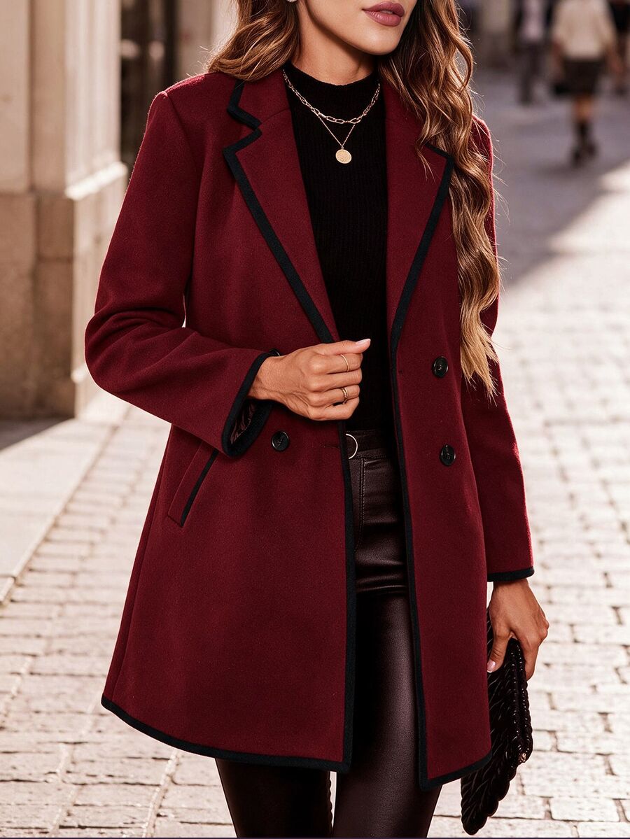 Aveline Double-Breasted Lapel Coat with Tailored Thigh-Length Cut - Dusty Blue