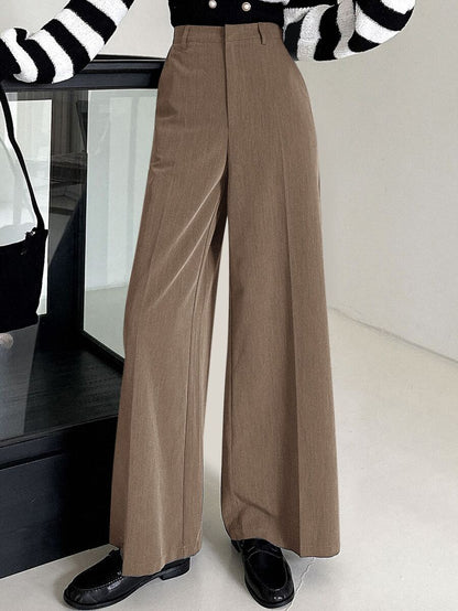 Women's Wide Leg Tailored Trousers, High Waisted Stretch Dress Pants for Work Office - Khaki