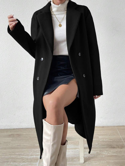 Victoria Classic Double-Breasted Longline Tailored Overcoat - Black