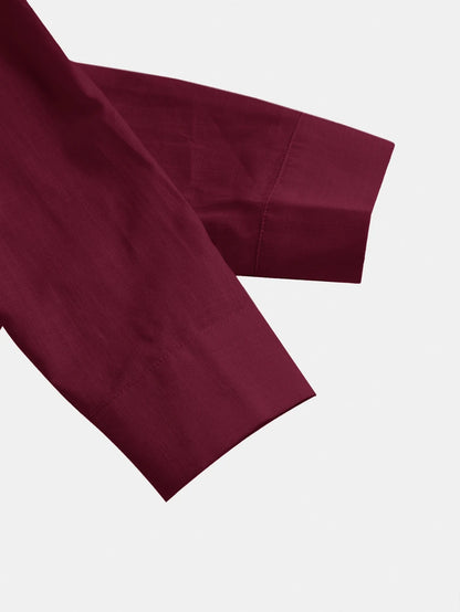 Arabella Classic Collared Button Down Long Sleeve Cotton Shirt - Burgundy