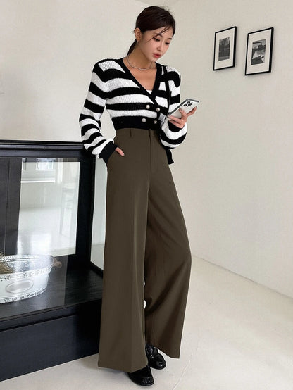 Women's Wide Leg Tailored Trousers, High Waisted Stretch Dress Pants for Work Office - Grey