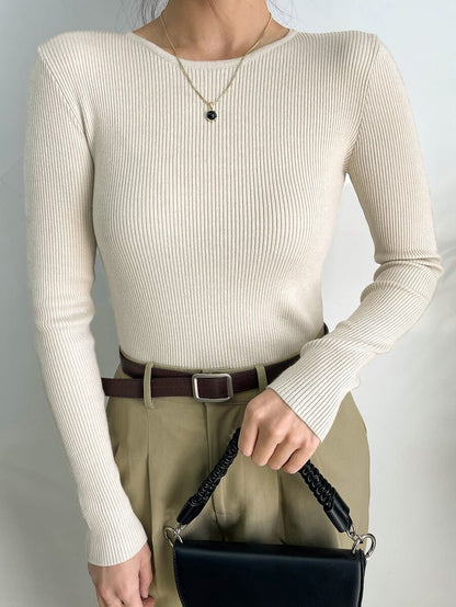 Krakow Ribbed Knit Crew Neck Fitted Pullover Sweater