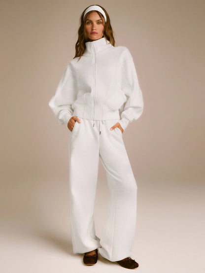 Hortense Oversized Zip Up Fleece Jacket with High Neck - White