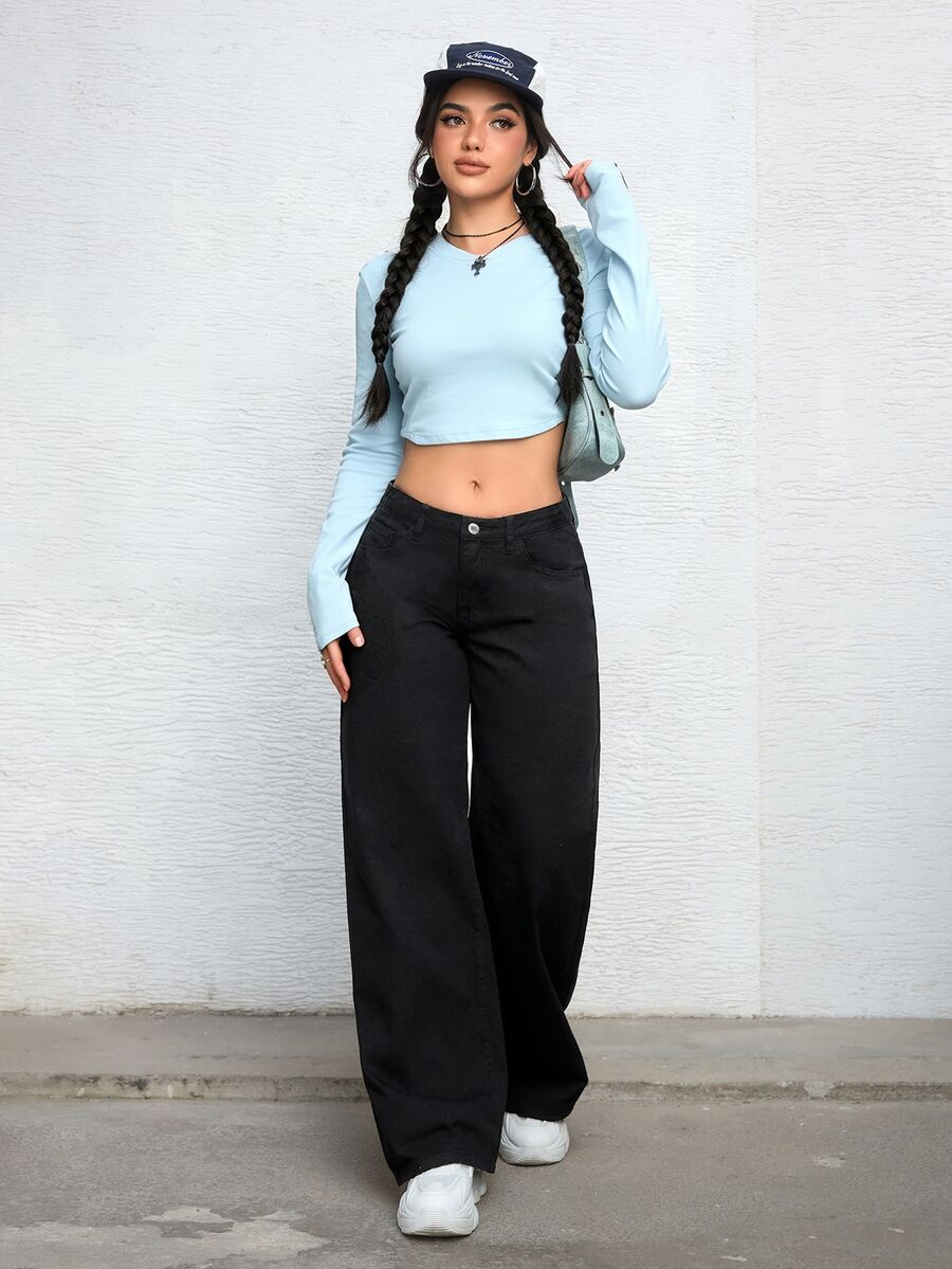 Ravenna High Waisted Wide Leg Baggy Jeans with Pockets