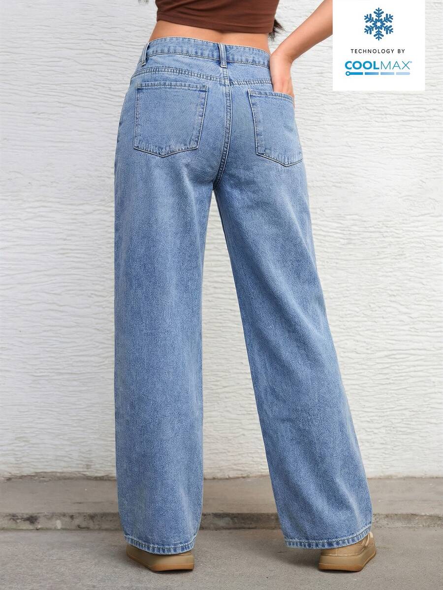 Ravenna High Waisted Wide Leg Baggy Jeans with Pockets