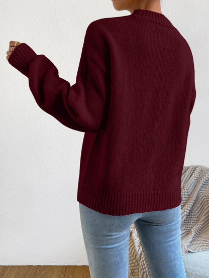 Viola Relaxed Mock Neck Sweater with Drop Shoulders - Burgundy