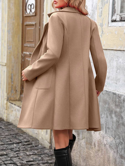 Charlotte Notched Lapel Double-Breasted Tailored Midi Coat - Tan