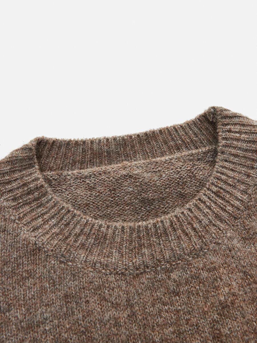 Women's Crew Neck Ribbed Knit Sweater, Fitted Pullover for Fall Winter - Dark Grey