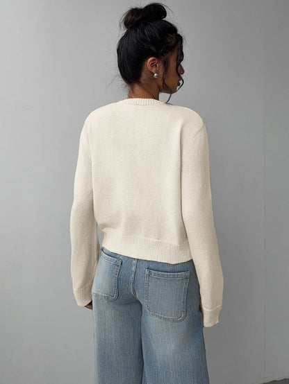 Elowen Round Neck Cropped Cardigan - Beige