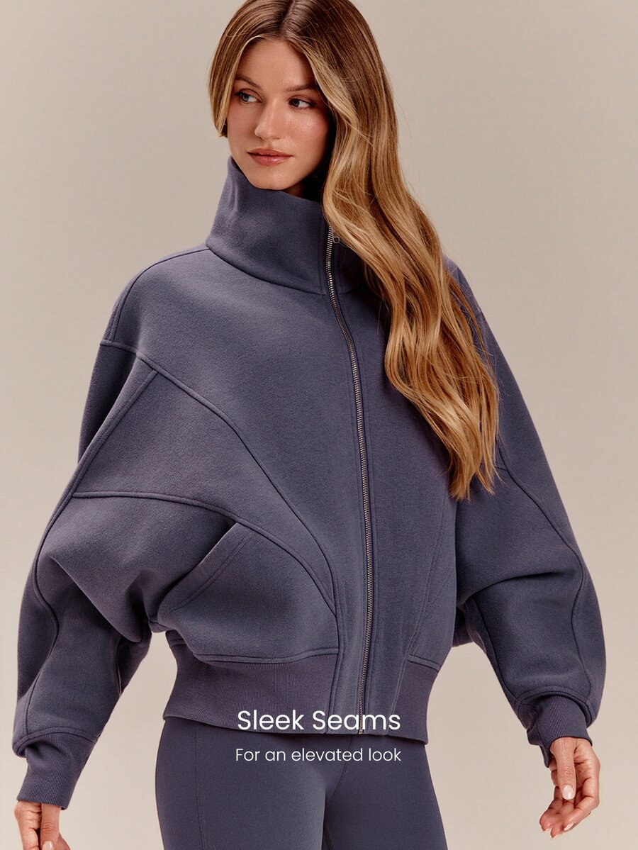 Hortense Oversized Zip Up Fleece Jacket with High Neck - Slate