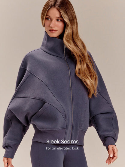 Hortense Oversized Zip Up Fleece Jacket with High Neck - Slate