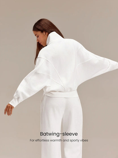 Hortense Oversized Zip Up Fleece Jacket with High Neck - White