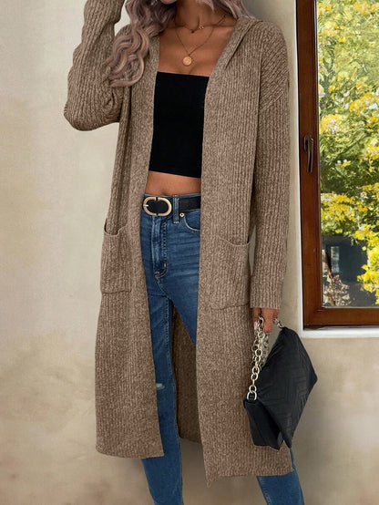 Marianne Hooded Split Hem Longline Duster Cardigan - Mocha Brown