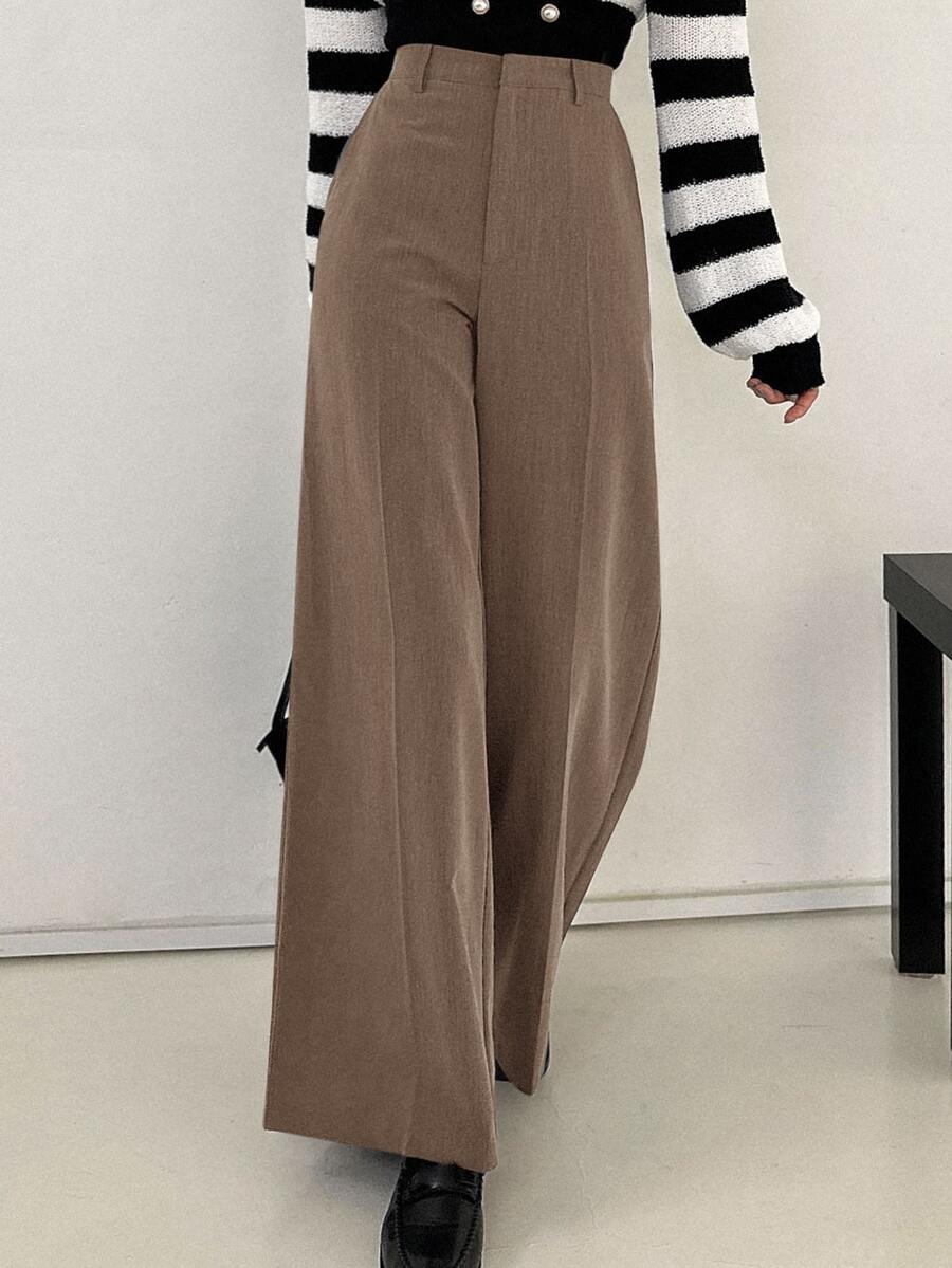 Women's Wide Leg Tailored Trousers, High Waisted Stretch Dress Pants for Work Office - Black