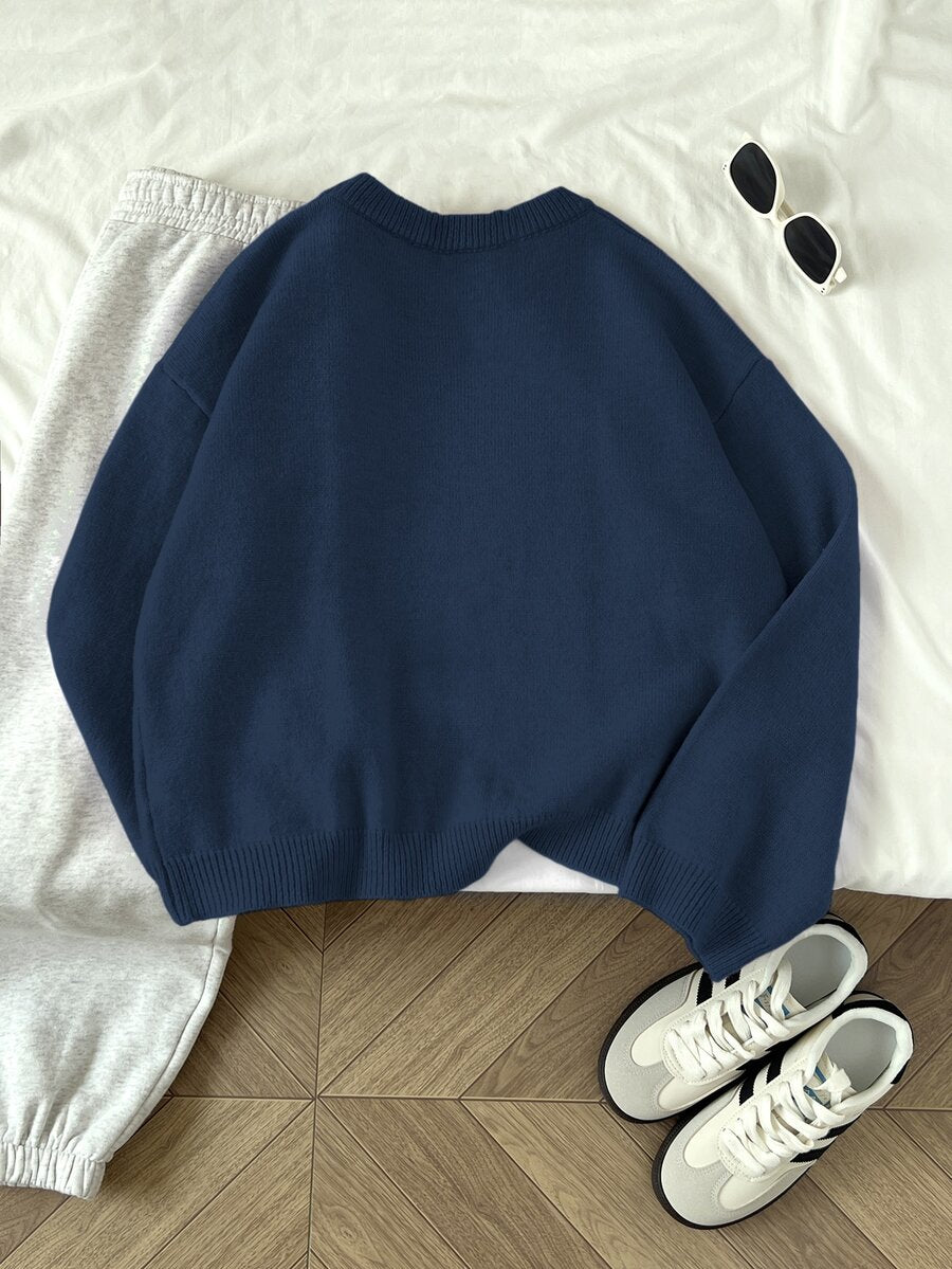 Women's Oversized Crew Neck Pullover Sweater, Relaxed Knit Sweater for Fall Winter - Mint Blue