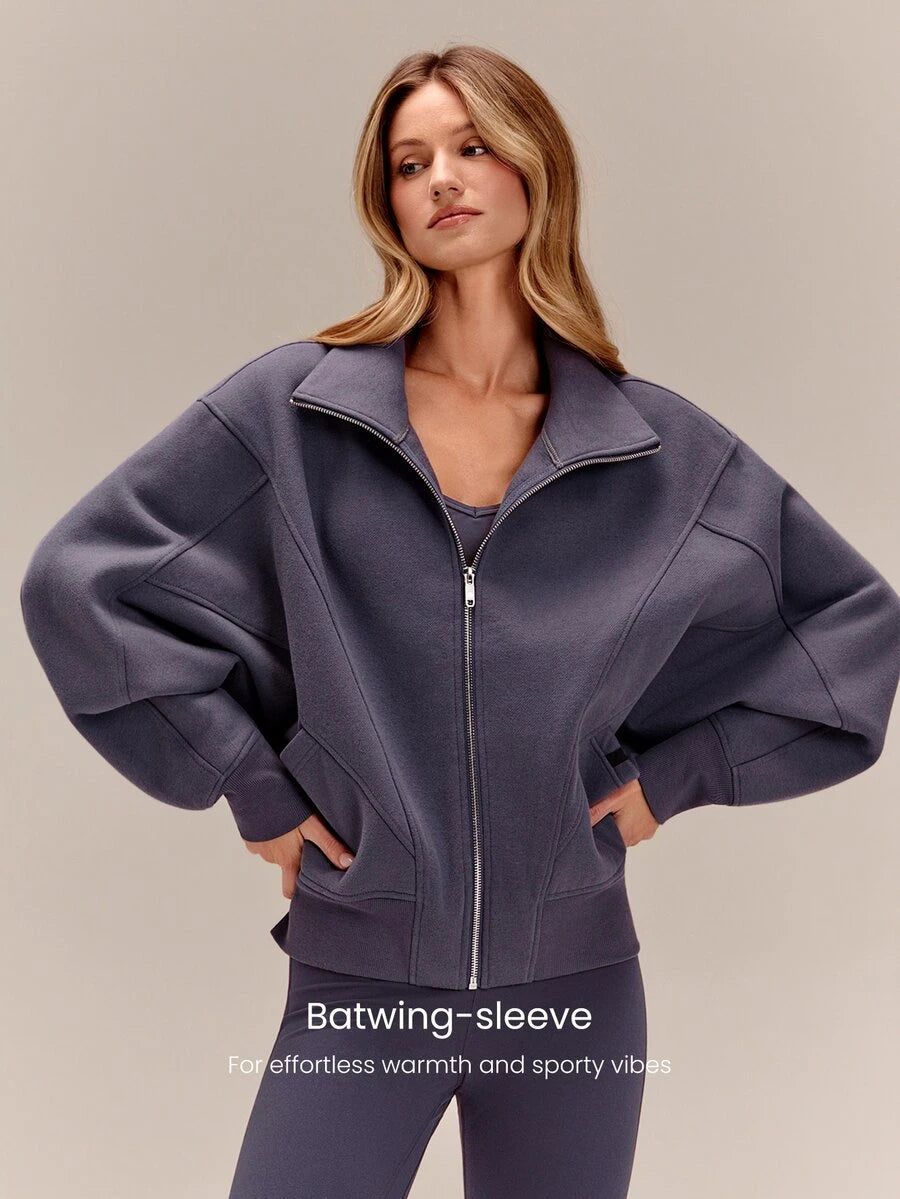 Hortense Oversized Zip Up Fleece Jacket with High Neck - Slate