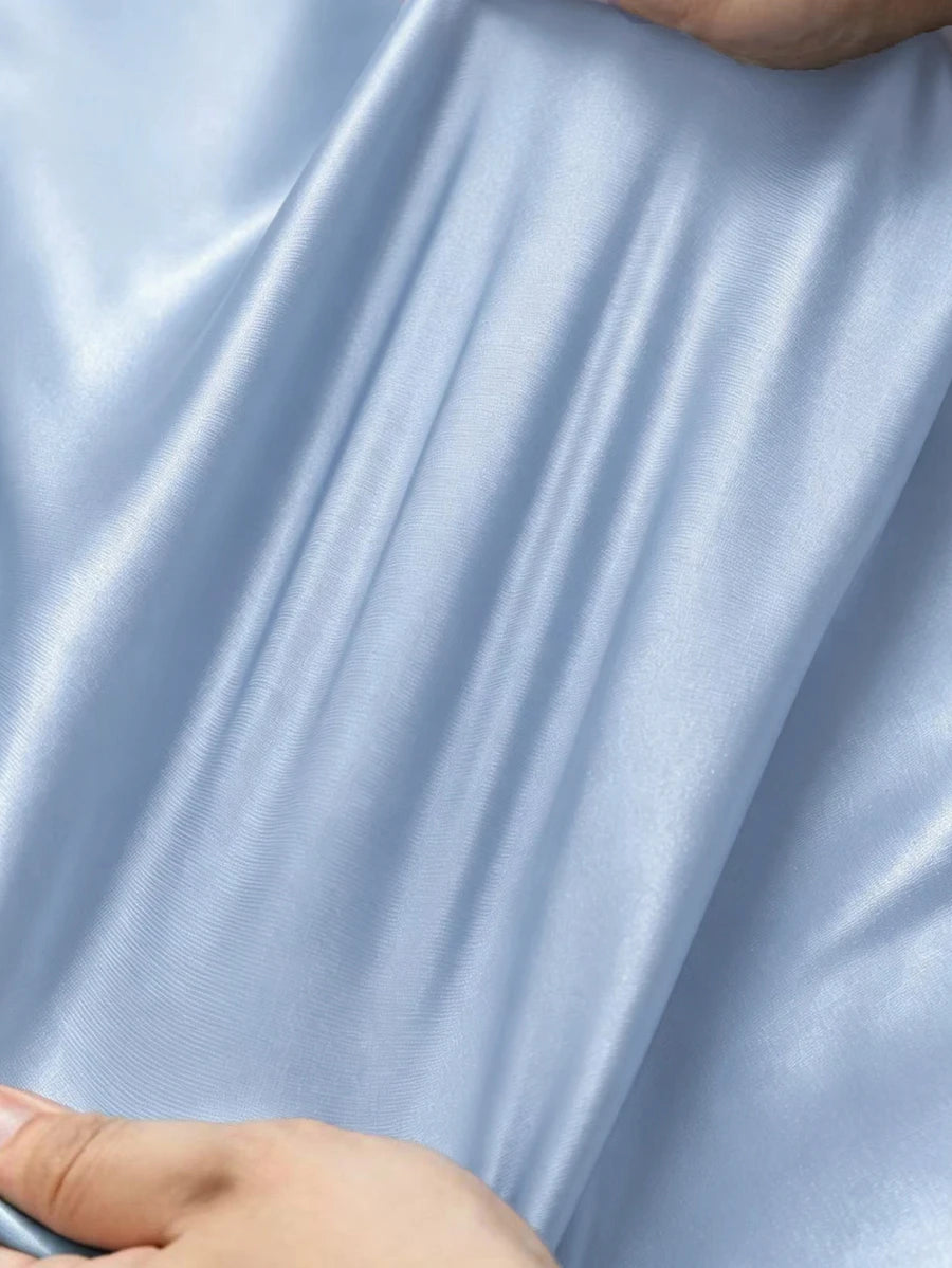 Women's Satin V-Neck Midi Dress, Fitted Silky Dress for Wedding Guest and Evening - Apricot