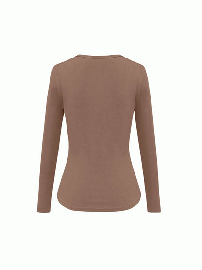 Siena Deep V Neck Ribbed Knit Long Sleeve Fitted Top