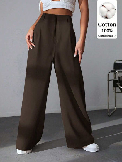 Carlotta High Waisted Straight Leg Trousers with Zip Fly - Black